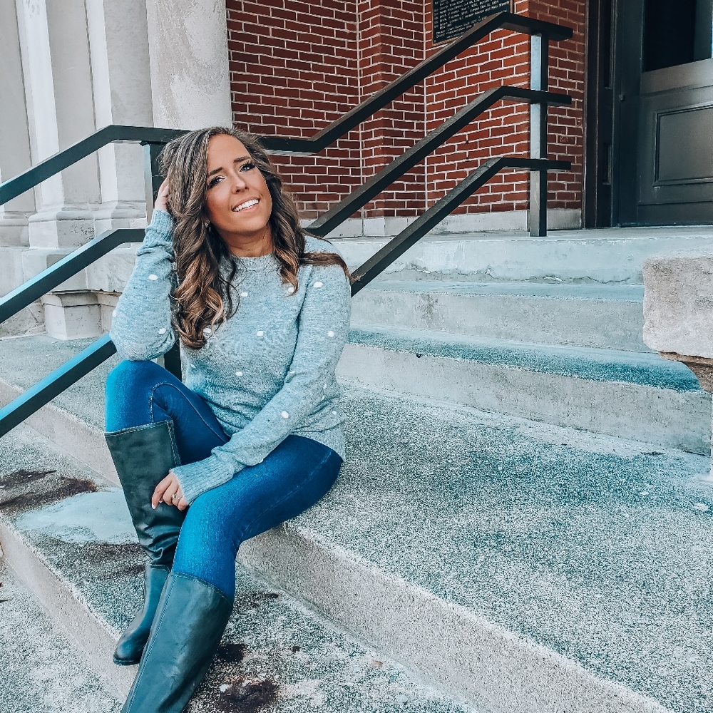 Gray and white polka dot sweater